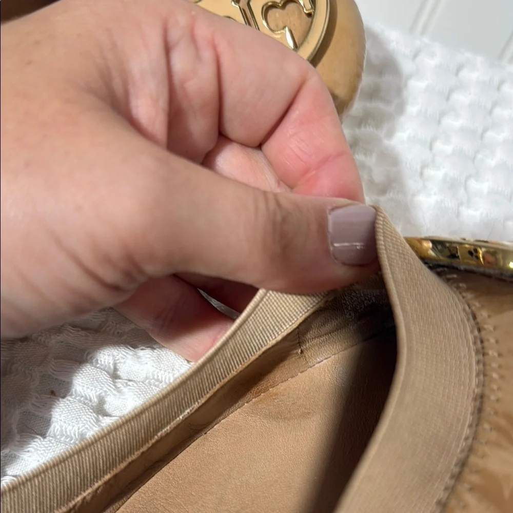 Tory Burch Tan Leather Reva Ballet Flats with Gold Logo